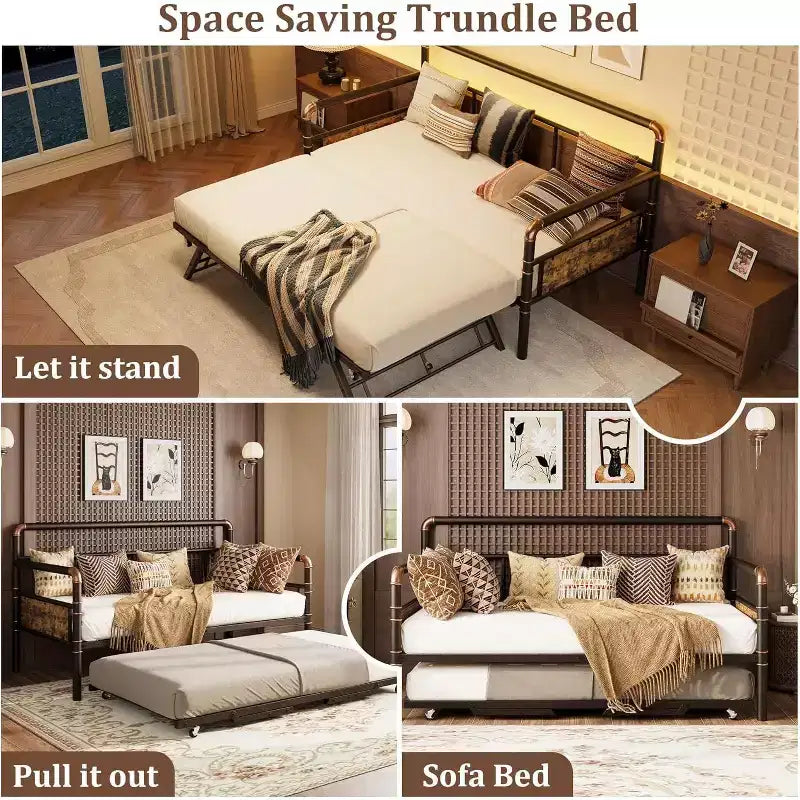 Cadre de lit de repos métallique Acekool Twin Size, lit robuste pour salon, chambre à coucher ou chambre d'amis
