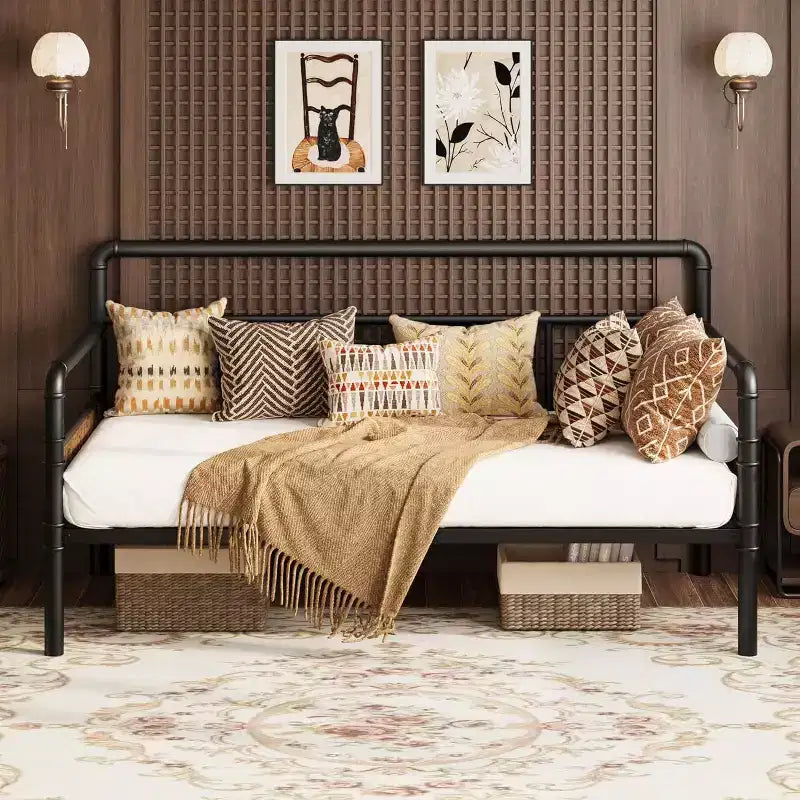Cadre de lit de repos métallique Acekool Twin Size, lit robuste pour salon, chambre à coucher ou chambre d'amis