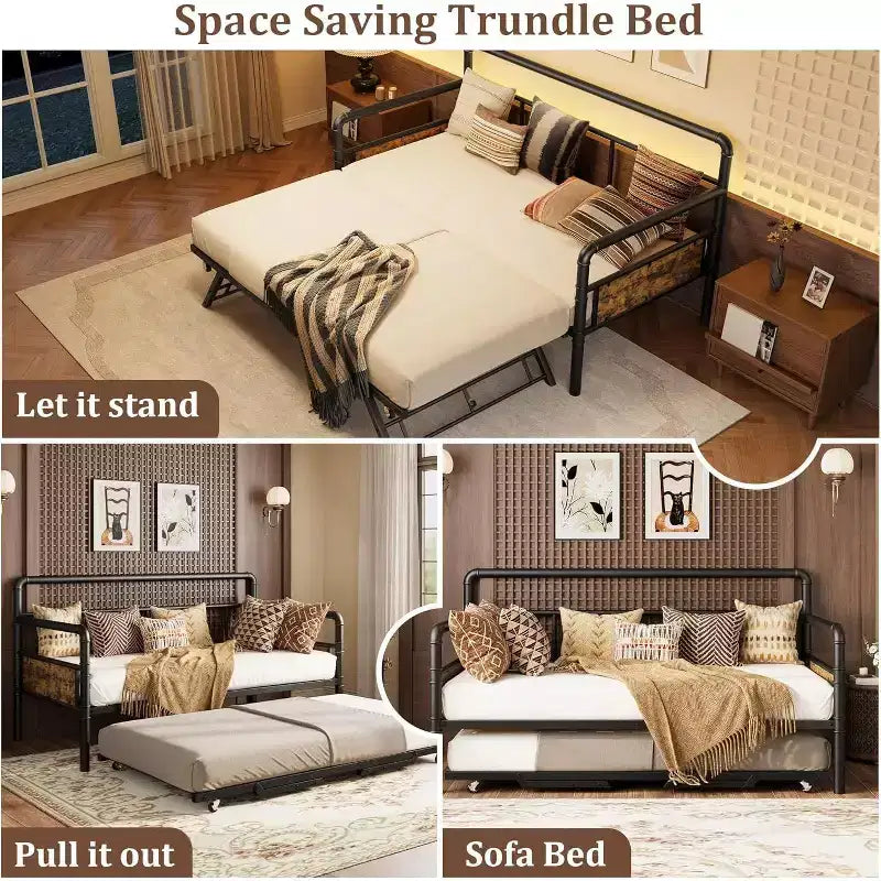 Cadre de lit de repos métallique Acekool Twin Size, lit robuste pour salon, chambre à coucher ou chambre d'amis