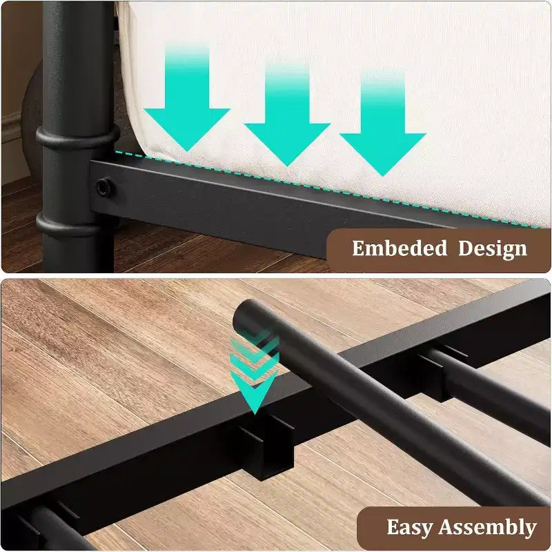 Cadre de lit de repos métallique Acekool Twin Size, lit robuste pour salon, chambre à coucher ou chambre d'amis