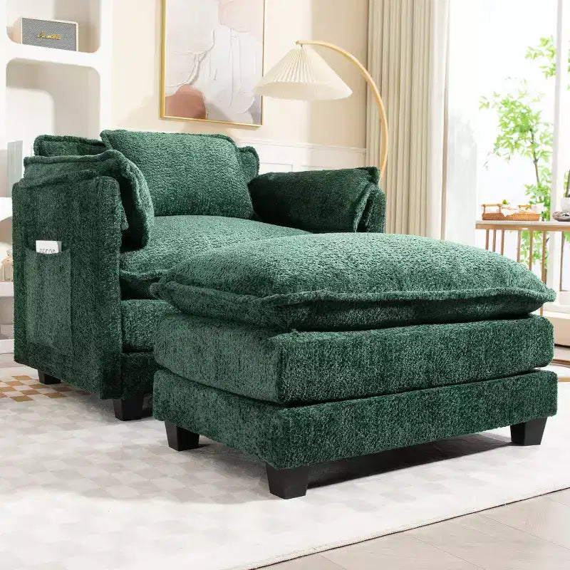 Chic Crate - Canapé-lit convertible Boucle avec pouf - Couchage de 140 cm de large, coussins profonds et accoudoirs épais - Salon/Chambre à coucher - 3 couleurs luxueuses