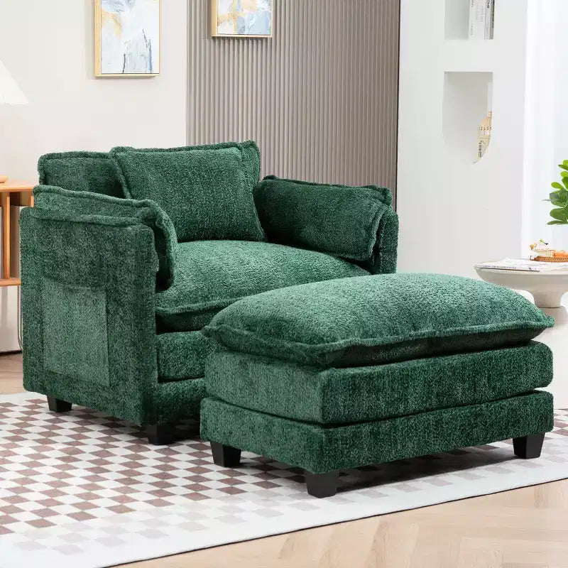 Chic Crate - Canapé-lit convertible Boucle avec pouf - Couchage de 140 cm de large, coussins profonds et accoudoirs épais - Salon/Chambre à coucher - 3 couleurs luxueuses