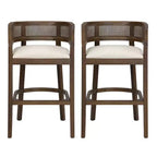 Christopher Knight Home Marie Tabourets de bar contemporains en bois d'hévéa rembourrés avec dossier incurvé en rotin (Lot de 2)