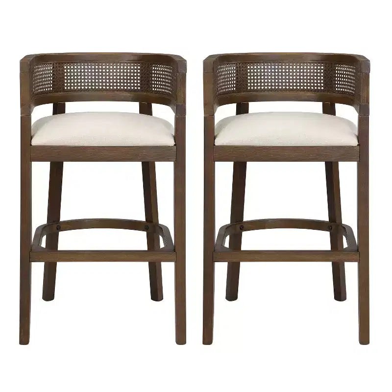 Christopher Knight Home Marie Tabourets de bar contemporains en bois d'hévéa rembourrés avec dossier incurvé en rotin (Lot de 2)
