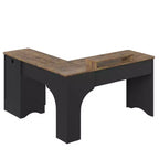 Bureau d'angle Bestier de 140 cm avec tiroirs, bureau d'ordinateur de bureau avec coins arrondis, support d'écran et panneaux cannelés, blanc et noyer