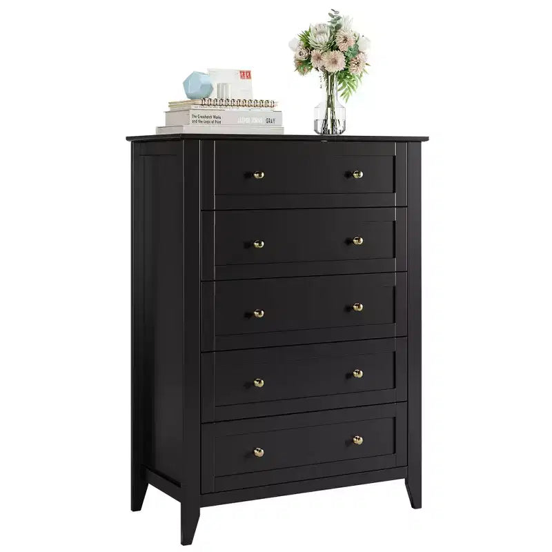 Commode Garvee à 5 tiroirs, commode en bois de style fermier pour vêtements, grande commode de rangement, pour salon, placard, couloir
