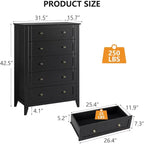 Commode Garvee à 5 tiroirs, commode en bois de style fermier pour vêtements, grande commode de rangement, pour salon, placard, couloir