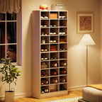 Meuble à chaussures 10 niveaux Lantine, étagère à chaussures en bois blanc et marron avec 30 casiers pour placard, entrée, salon