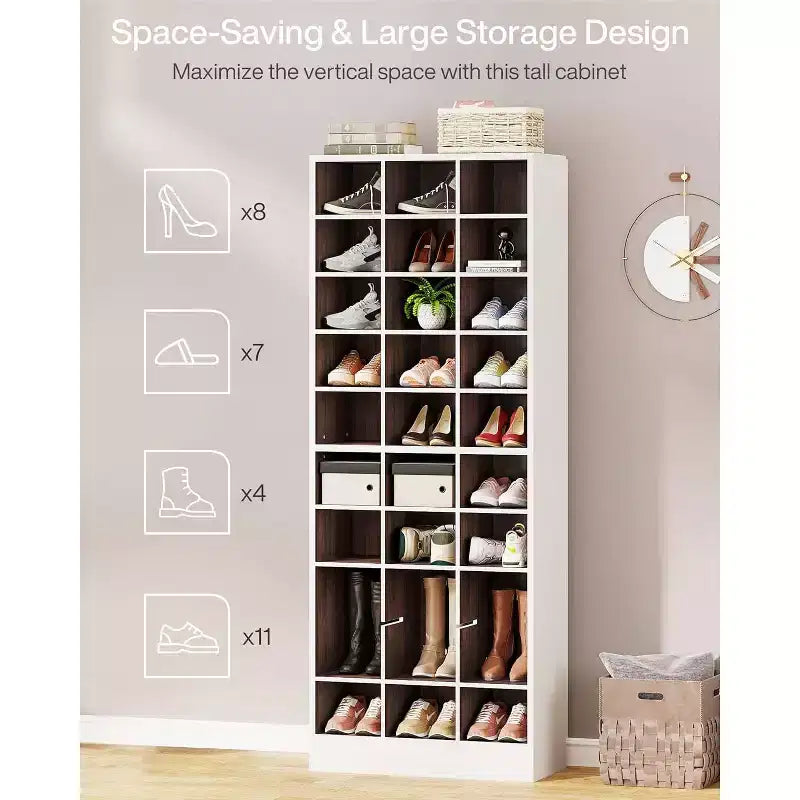 Meuble à chaussures 10 niveaux Lantine, étagère à chaussures en bois blanc et marron avec 30 casiers pour placard, entrée, salon