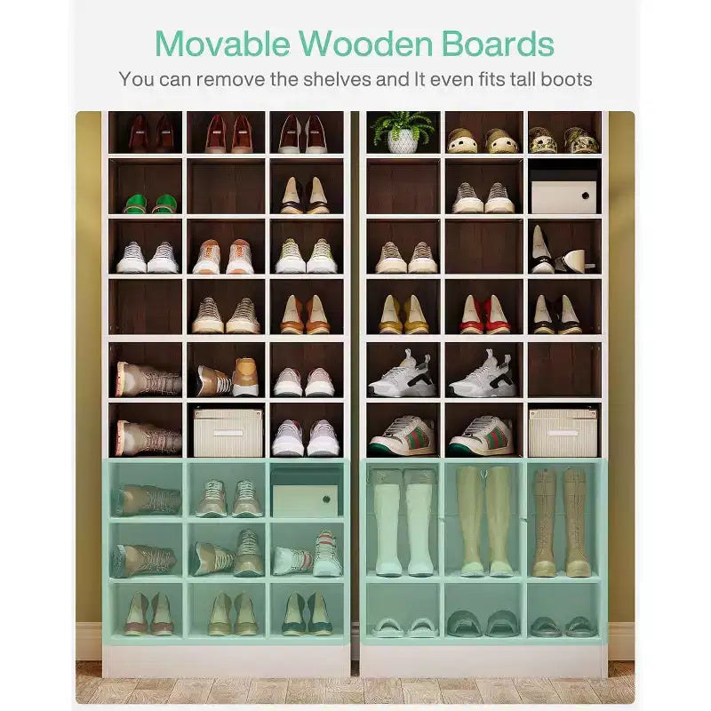 Meuble à chaussures 10 niveaux Lantine, étagère à chaussures en bois blanc et marron avec 30 casiers pour placard, entrée, salon