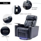 Fauteuil inclinable pivotant 270° avec lumières LED, plateau rotatif 360° et port USB - Fauteuil électrique de cinéma maison pour salon