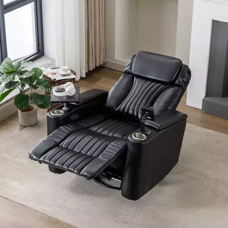 Fauteuil inclinable pivotant 270° avec lumières LED, plateau rotatif 360° et port USB - Fauteuil électrique de cinéma maison pour salon