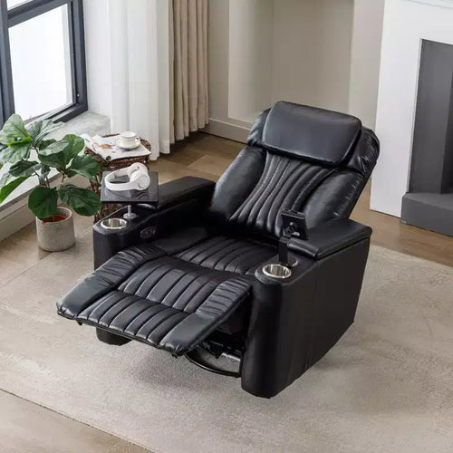 Fauteuil inclinable pivotant 270° avec lumières LED, plateau rotatif 360° et port USB - Fauteuil électrique de cinéma maison pour salon