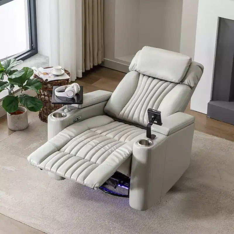 Fauteuil inclinable pivotant 270° avec lumières LED, plateau rotatif 360° et port USB - Fauteuil électrique de cinéma maison pour salon