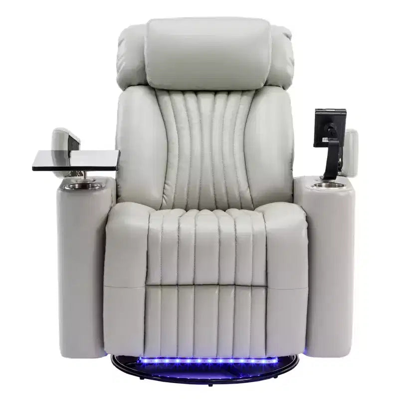 Fauteuil inclinable pivotant 270° avec lumières LED, plateau rotatif 360° et port USB - Fauteuil électrique de cinéma maison pour salon