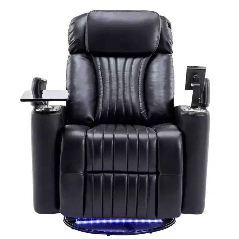 Fauteuil inclinable pivotant 270° avec lumières LED, plateau rotatif 360° et port USB - Fauteuil électrique de cinéma maison pour salon