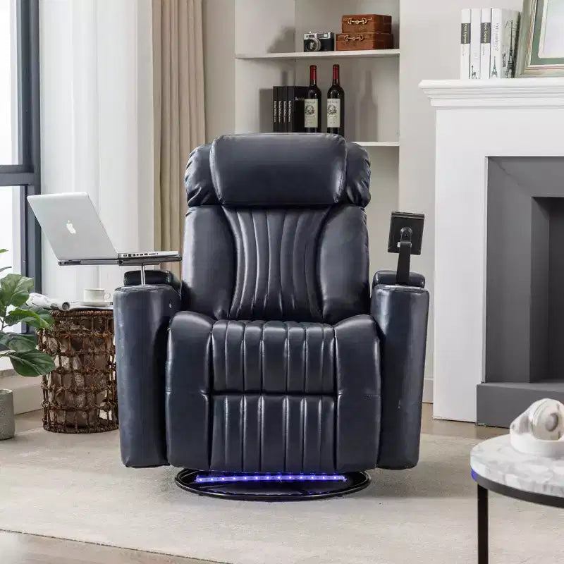 Fauteuil inclinable pivotant 270° avec lumières LED, plateau rotatif 360° et port USB - Fauteuil électrique de cinéma maison pour salon