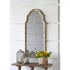 22 x 48 Large Cream & Gold Framed Wall Mirror, Wood Arched Mirror with Decorative Window Look for Living Room, Bathroom, Entryway
