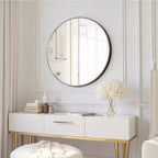 Miroir rond élégant de 60 cm en aluminium noir avec cadre fin, profondeur de 2,8 cm