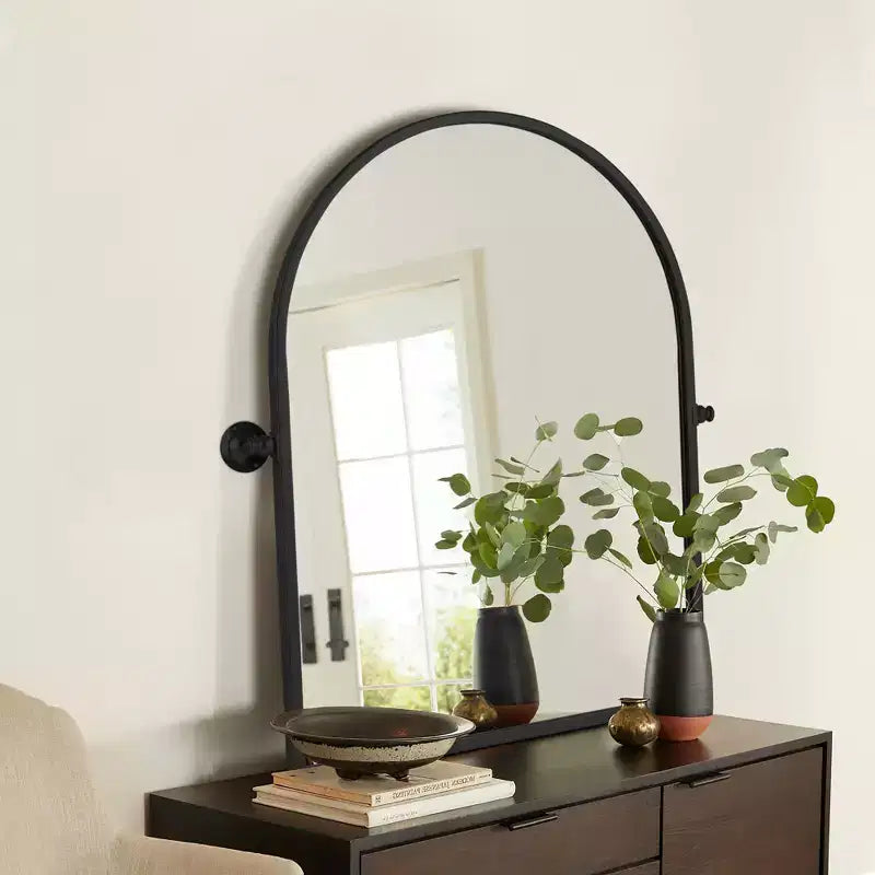 Miroir suspendu avec cadre noir, motif arche à angle droit en fer, 91x61x4cm
