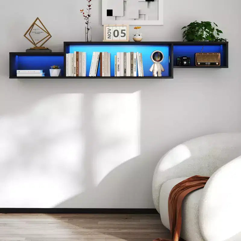 Meuble TV flottant mural à LED CLIHOME, meubles de rangement décoratifs avec station de charge