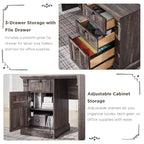 SinCiDo Bureau d'angle en L de 60 pouces, bureau d'ordinateur de style rustique avec station de charge, meuble de rangement pour dossiers, tiroir, bureau d'étude