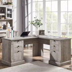SinCiDo Bureau d'angle en L de 60 pouces, bureau d'ordinateur de style rustique avec station de charge, meuble de rangement pour dossiers, tiroir, bureau d'étude