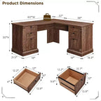 SinCiDo Bureau d'angle en L de 60 pouces, bureau d'ordinateur de style rustique avec station de charge, meuble de rangement pour dossiers, tiroir, bureau d'étude