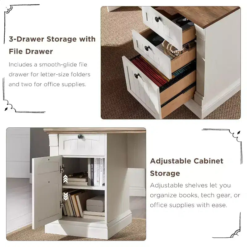 SinCiDo Bureau d'angle en L de 60 pouces, bureau d'ordinateur de style rustique avec station de charge, meuble de rangement pour dossiers, tiroir, bureau d'étude