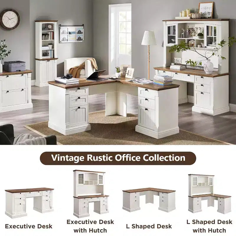 SinCiDo Bureau d'angle en L de 60 pouces, bureau d'ordinateur de style rustique avec station de charge, meuble de rangement pour dossiers, tiroir, bureau d'étude