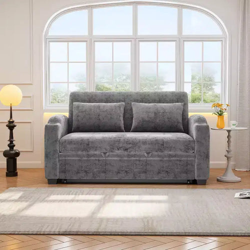 61.6 Canapé-lit convertible moderne en chenille avec ports USB, porte-gobelets et dossier réglable pour salon, appartement
