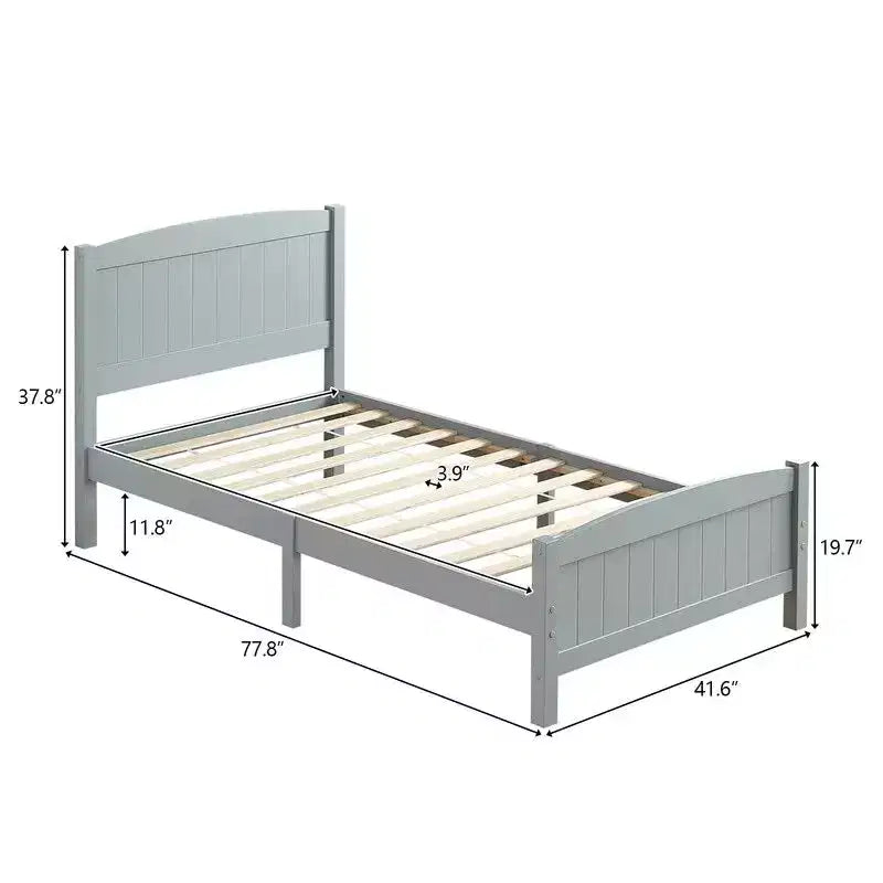 Cadre de lit simple en bois massif Karl Home Gris