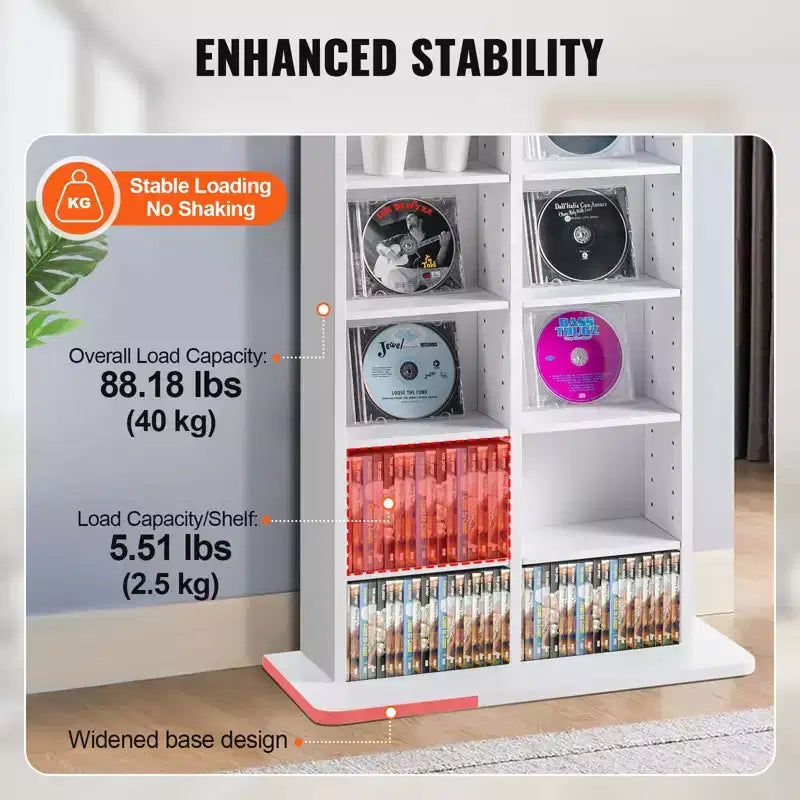 Meuble de rangement multimédia VEVOR, étagère DVD à 8 niveaux pouvant contenir jusqu'à 464 CD, étagères CD réglables à 16 compartiments, protège et organise la musique et les films