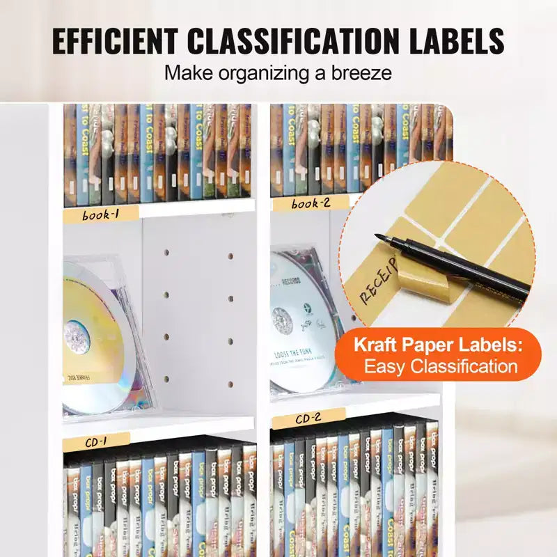 Meuble de rangement multimédia VEVOR, étagère DVD à 8 niveaux pouvant contenir jusqu'à 464 CD, étagères CD réglables à 16 compartiments, protège et organise la musique et les films