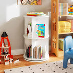 Costway Étagère à livres rotative pour enfants, 2 niveaux, autoportante, présentoir de rangement rotatif à 360°, blanc/rose