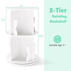Costway Étagère à livres rotative pour enfants, 2 niveaux, autoportante, présentoir de rangement rotatif à 360°, blanc/rose