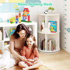 Costway Étagère à livres rotative pour enfants, 2 niveaux, autoportante, présentoir de rangement rotatif à 360°, blanc/rose