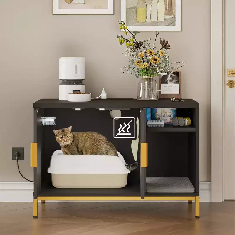 Bestier – Meuble Cache-Litière pour Chat avec Station de Recharge, Tapis de Litière et Toilettes pour Chat