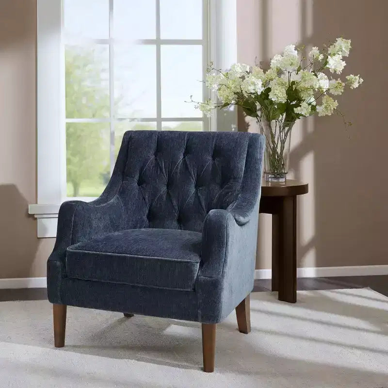 Okak Fauteuil d'appoint contemporain avec boutons capitonnés, coussin rembourré et pieds en bois, pour salon, chambre ou coin lecture