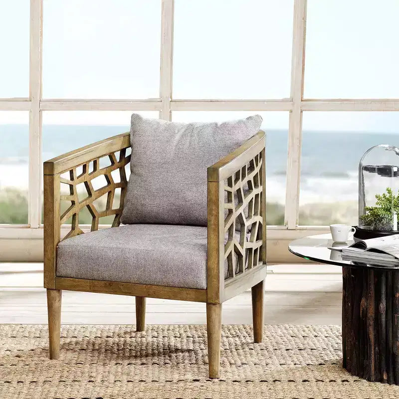 Fauteuil d'appoint Okak Crackle avec coussin rembourré confortable, cadre en bois massif, fauteuil de lecture élégant Morrocco pour salon, salle d'attente