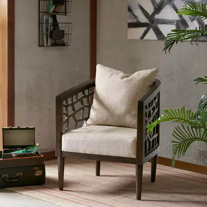 Fauteuil d'appoint Okak Crackle avec coussin rembourré confortable, cadre en bois massif, fauteuil de lecture élégant Morrocco pour salon, salle d'attente