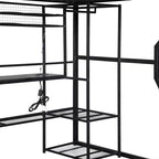 GDFStudio Susan Lit mezzanine en métal pleine taille avec poste de travail intégré, armoire ouverte, LED et port de charge
