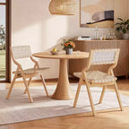 MAYEERTY Chaises de salle à manger pliables et empilables en bois, lot de 2, assise et dossier tissés, beige - naturel