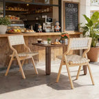MAYEERTY Chaises de salle à manger pliables et empilables en bois, lot de 2, assise et dossier tissés, beige - naturel