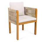 MAYEERTY Lot de 2 chaises de patio en bois d'acacia avec accoudoirs en corde et coussins en mousse imperméables, capacité de 180 kg