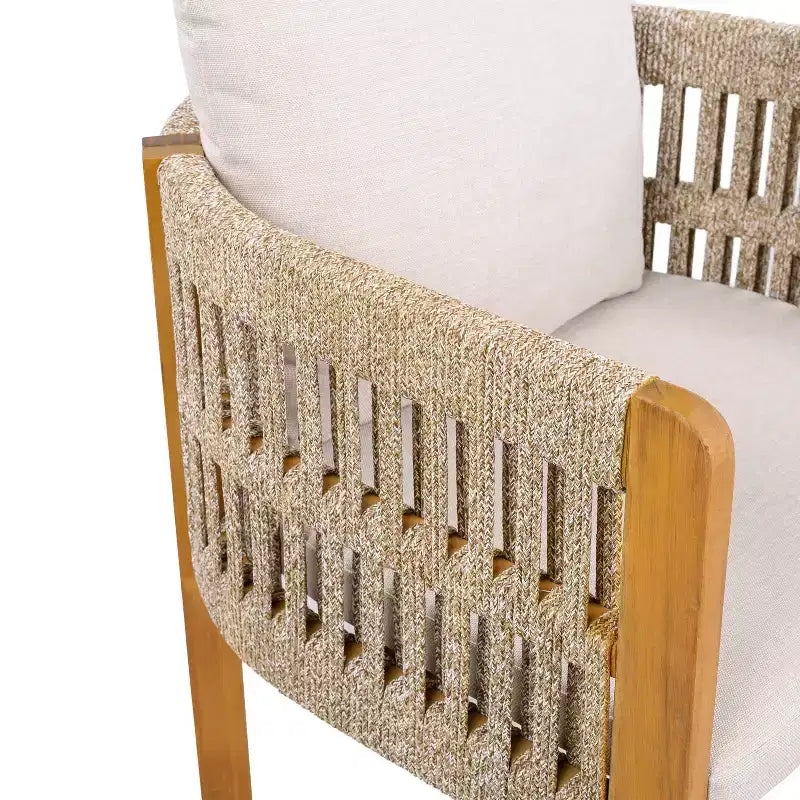 MAYEERTY Lot de 2 chaises de patio en bois d'acacia avec accoudoirs en corde et coussins en mousse imperméables, capacité de 180 kg