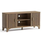 Meuble TV Mid-Century Modern pour téléviseurs de 32 à 65 pouces, portes cannelées, placards de rangement, étagères, noyer