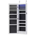 Armoire à bijoux verrouillable en MDF 119 x 28 cm, avec miroir, lumières LED et 6 tiroirs, blanc