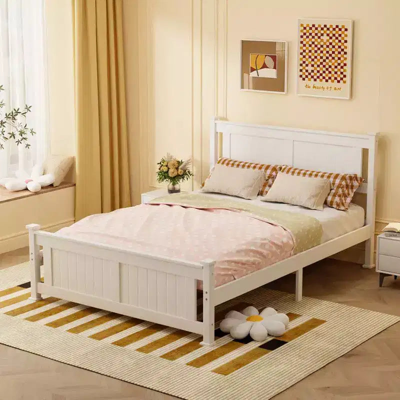 Cadre de lit en bois Karl Home Queen Size avec tête de lit blanc