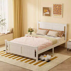 Cadre de lit en bois Karl Home Queen Size avec tête de lit blanc